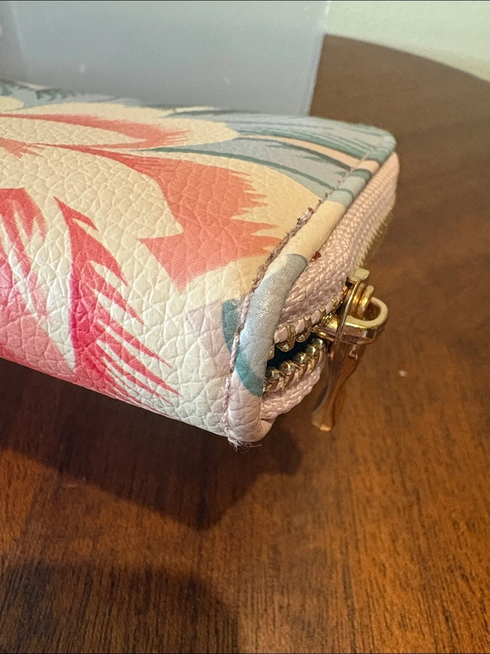 Floral Zip-Around Wallet Dusty Pink burgundy, green yellow cream/gold tone black